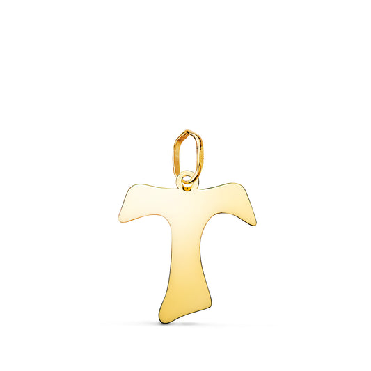 18K COLGANTE ORO AMARILLO CRUZ TAU DE SAN FRANCISCO EN BRILLO. MEDIDA: 17 X 14,5 MM