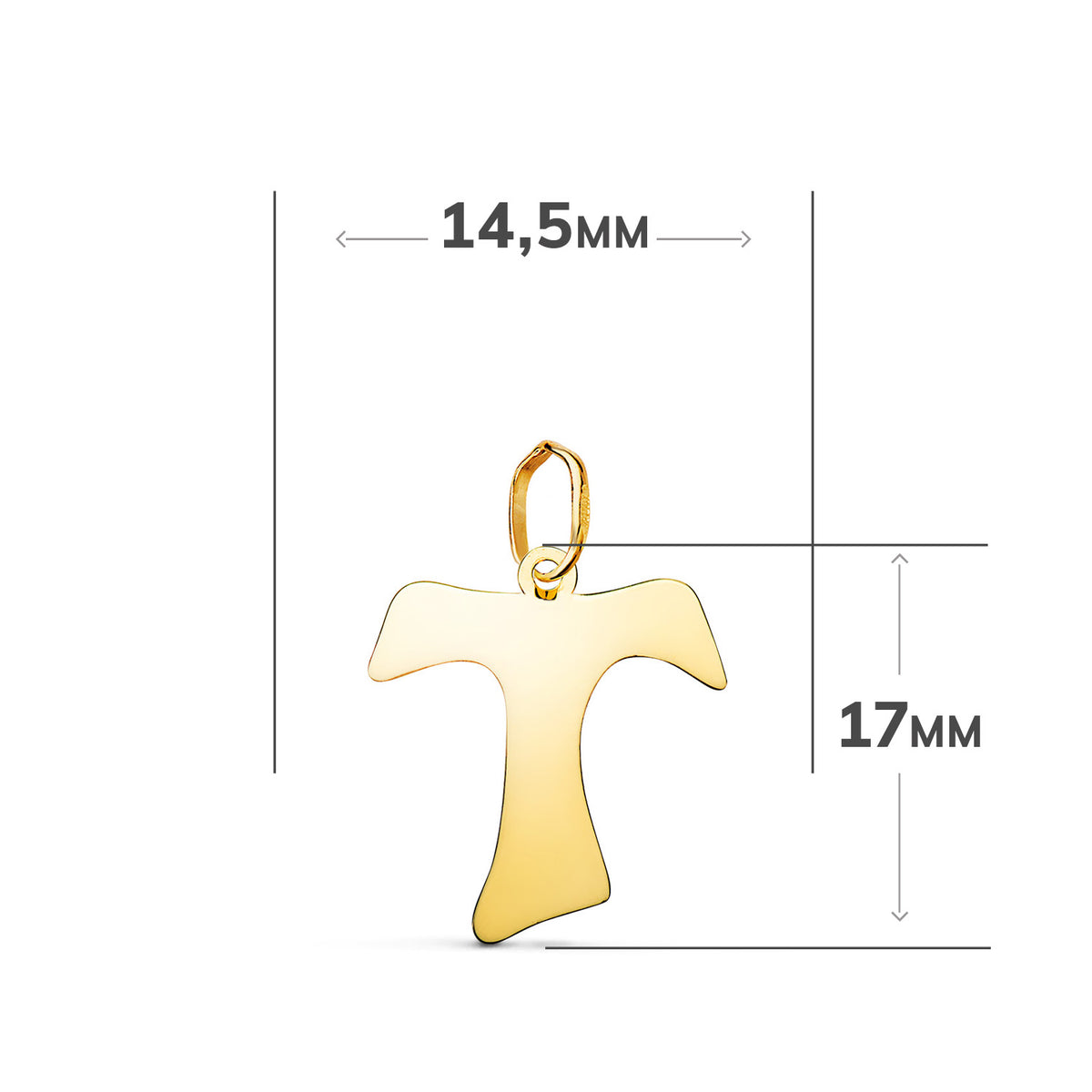 Colgante Cruz Tau de San Francisco en Brillo. Medida: 17 x 14,5 mm de oro amarillo 18K