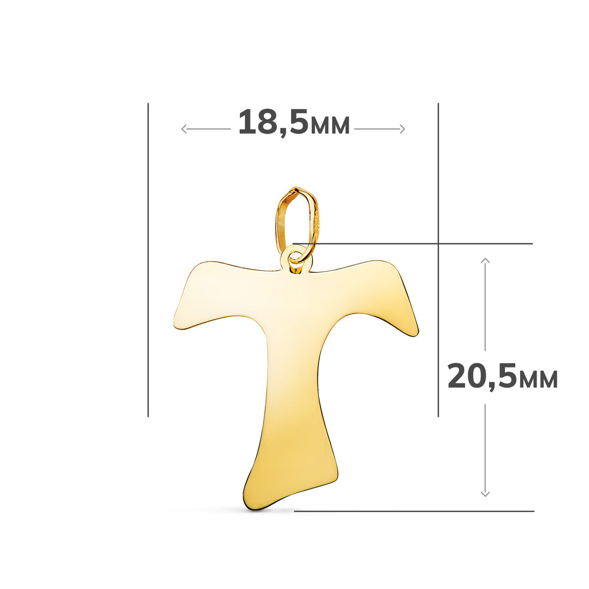 Colgante Cruz Tau de San Francisco en Brillo. Medida: 20,5 x 18,5 mm de oro amarillo 18K
