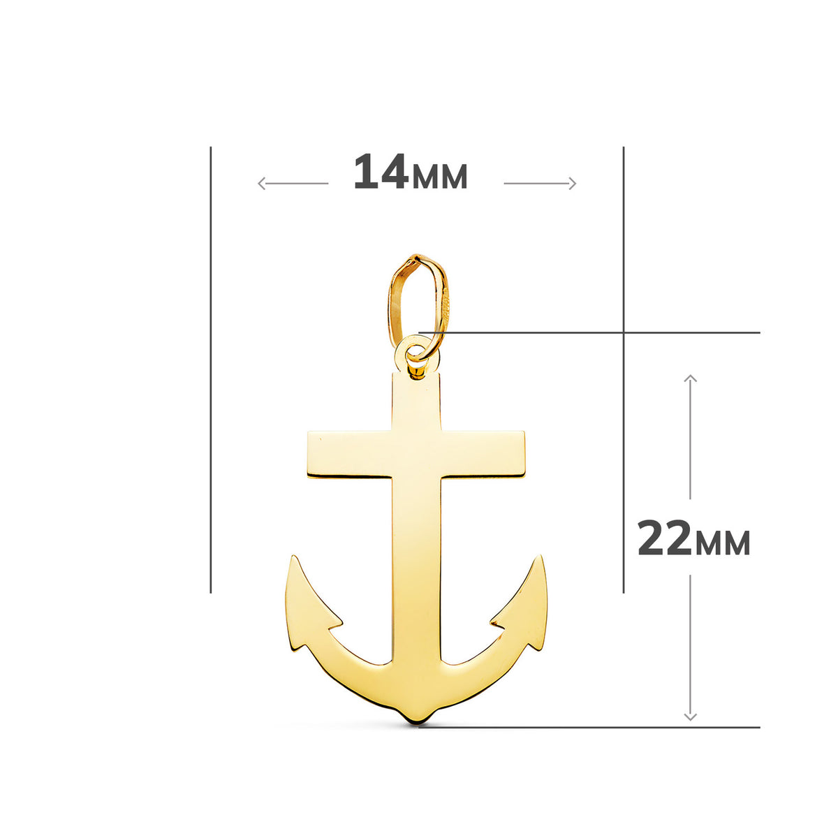 Colgante Cruz Marinera en Brillo. Medida: 22 x 14 mm de oro amarillo 18K