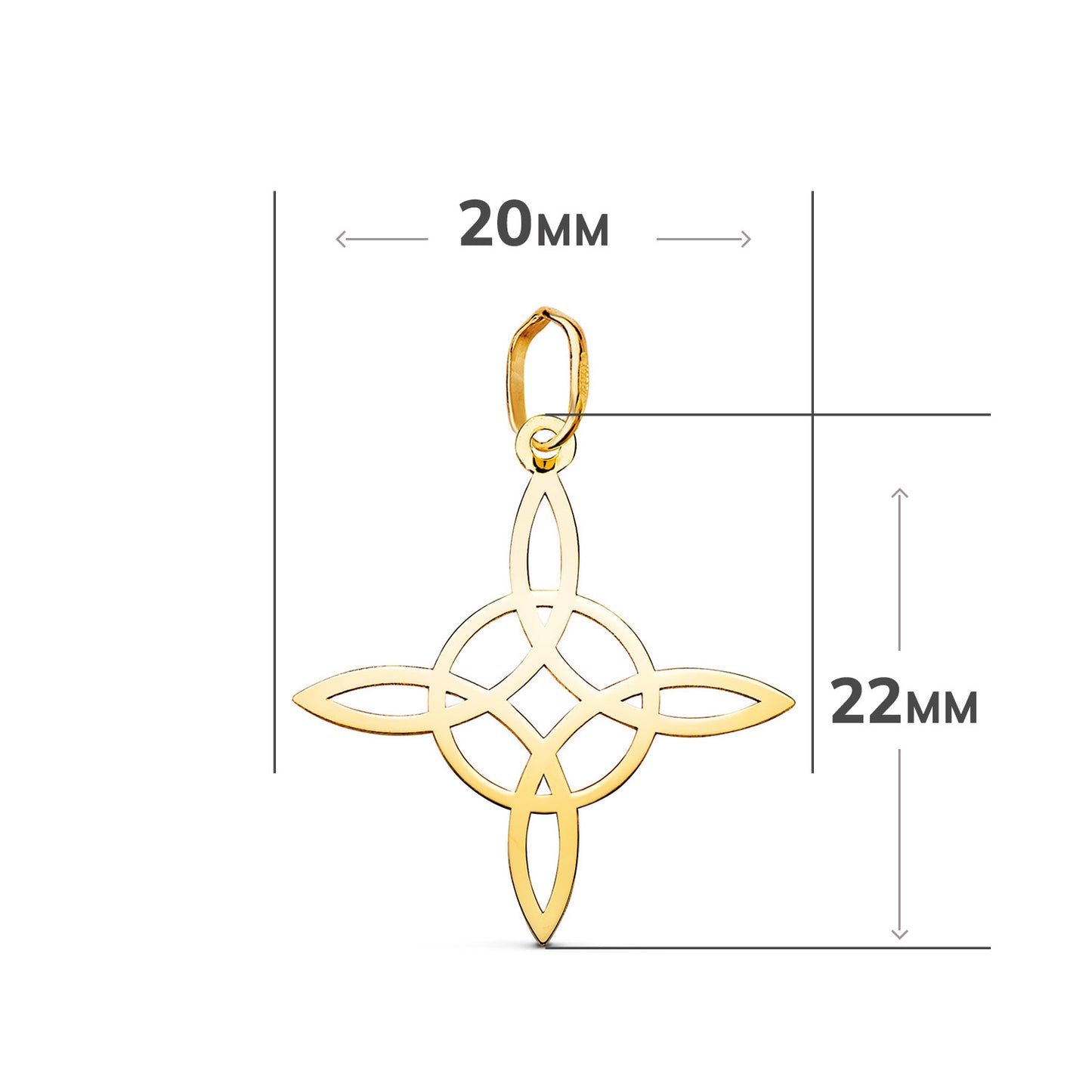 Colgante Amuleto Nudo de Bruja en Brillo: Medida: 22 x 20 mm de oro amarillo 18K