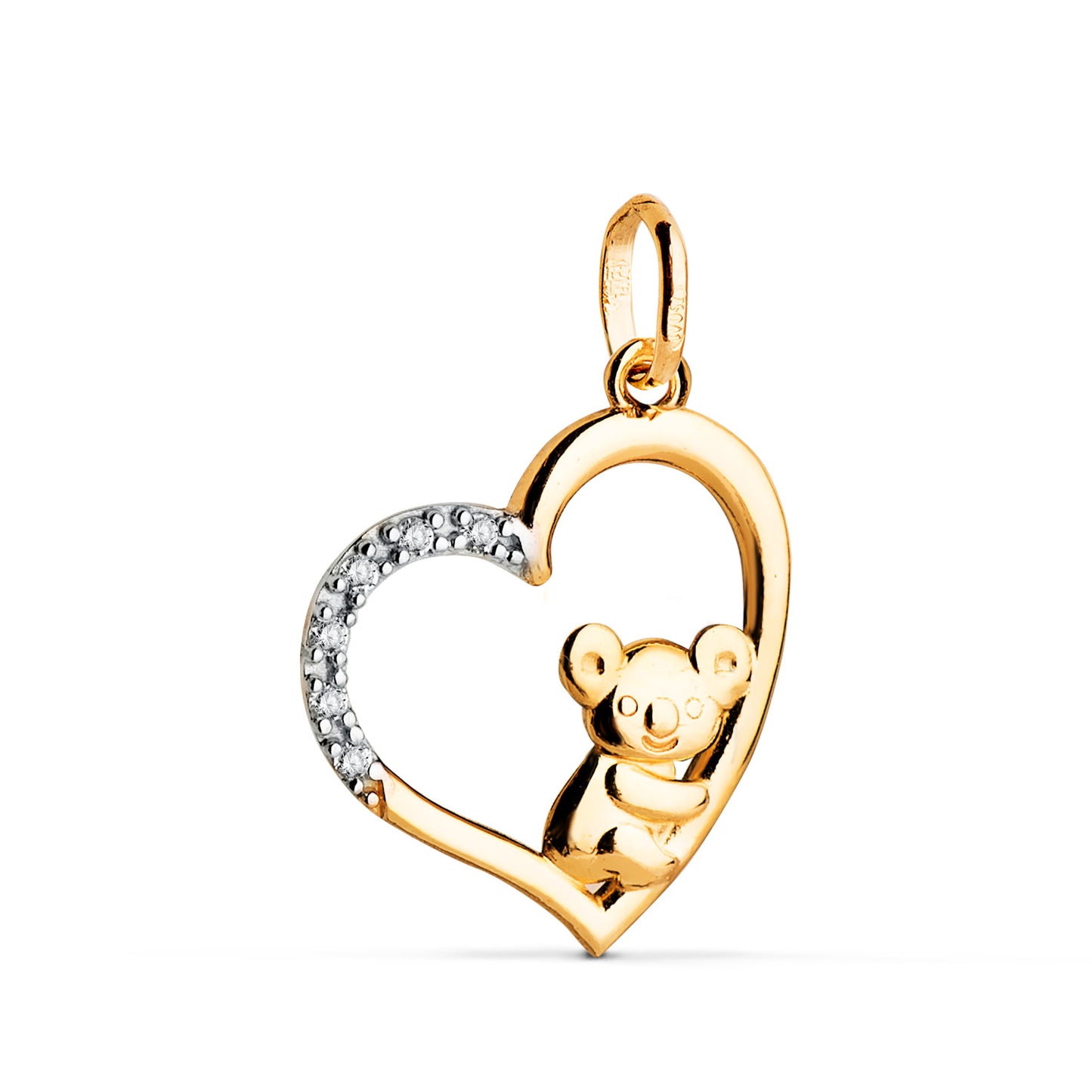 18K COLGANTE ORO BICOLOR CORAZON Y KOALA CON CIRCONITAS. MEDIDA: 19 X 15 MM