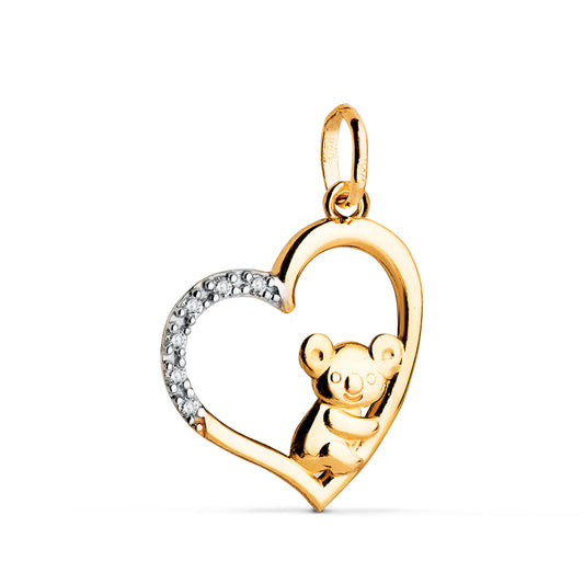 18K COLGANTE ORO BICOLOR CORAZON Y KOALA CON CIRCONITAS. MEDIDA: 19 X 15 MM