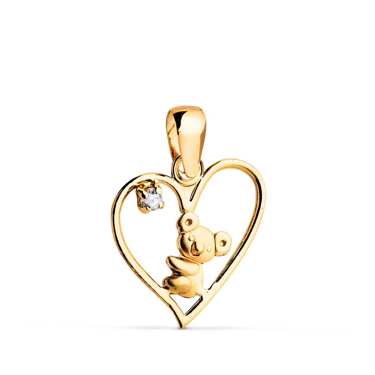 Colgante Corazon y Koala con circonita. Medida: 15 x 14 mm de oro amarillo 18K