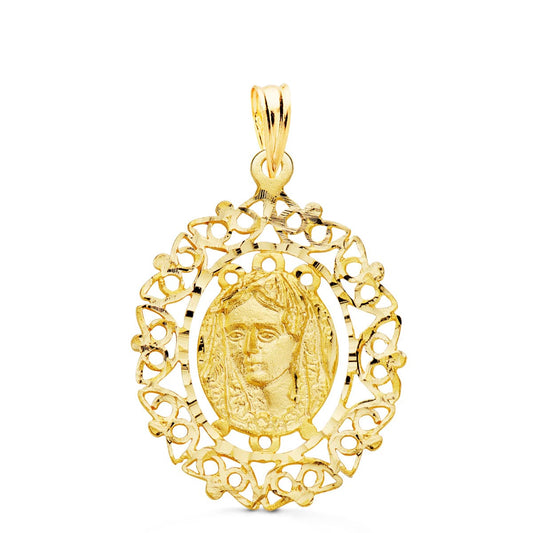 Medalla Virgen de la Macarena Cerco Filigrana 28 x 21 mm de oro amarillo 18K