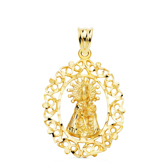 Medalla Virgen Desamparados Cerco Calado 28 x 21 mm de oro amarillo 18K