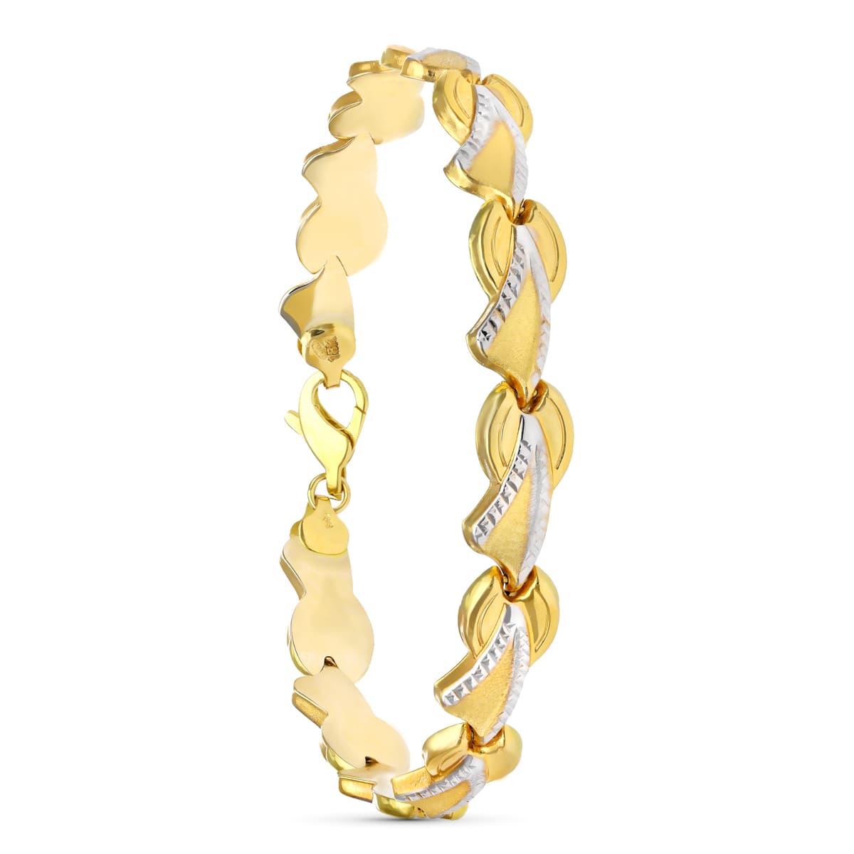 Pulsera Bicolor Estampacion Mate y Brillo 19 cm 18K