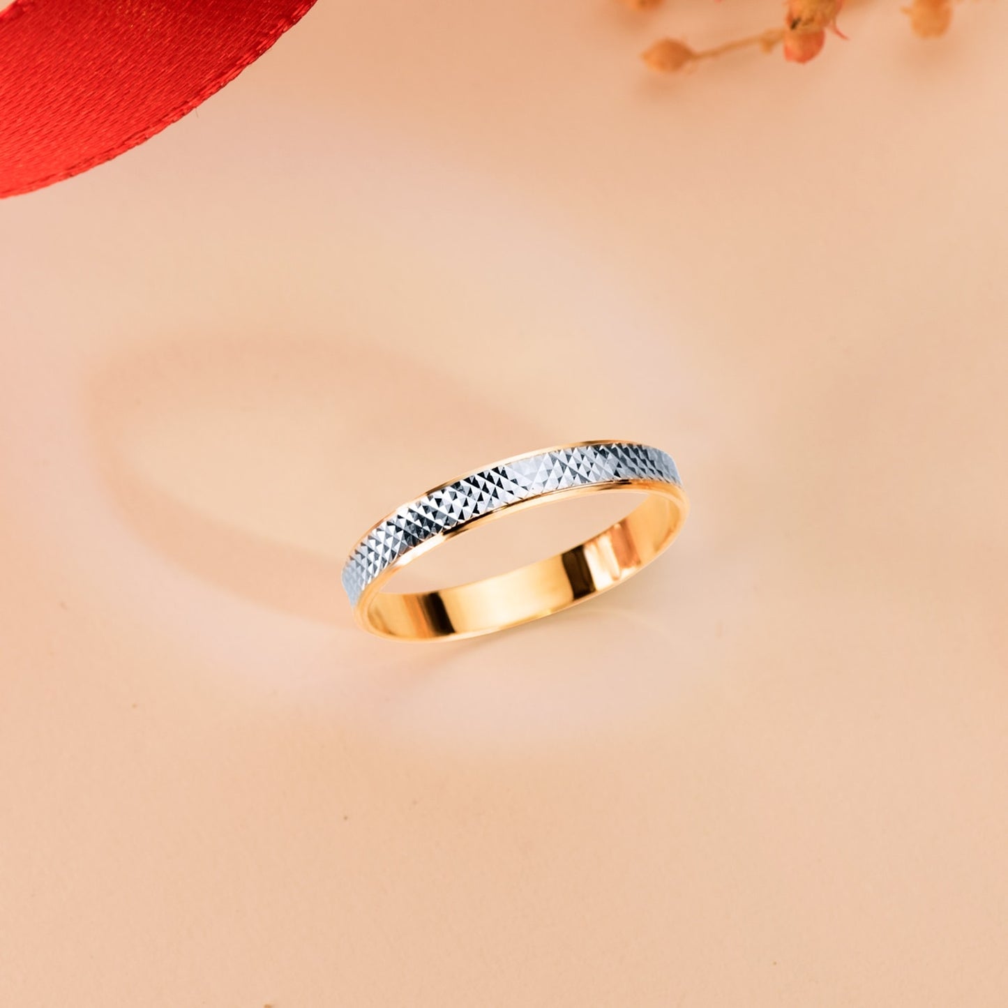 18K ALIANZA ORO BICOLOR TALLADA Y BORDES EN BRILLO 3 MM