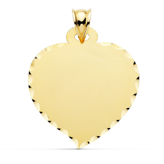 18K PLACA CHAPA CORAZON ORO AMARILLO GRANDE 32X28 MM BORDE TALLADO. COL AMOR
