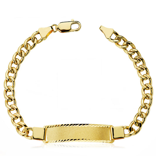 18K ESCLAVA ORO AMARILLO BARBADA HUECA 21.5 CM ANCHO ESLABON 6 MM