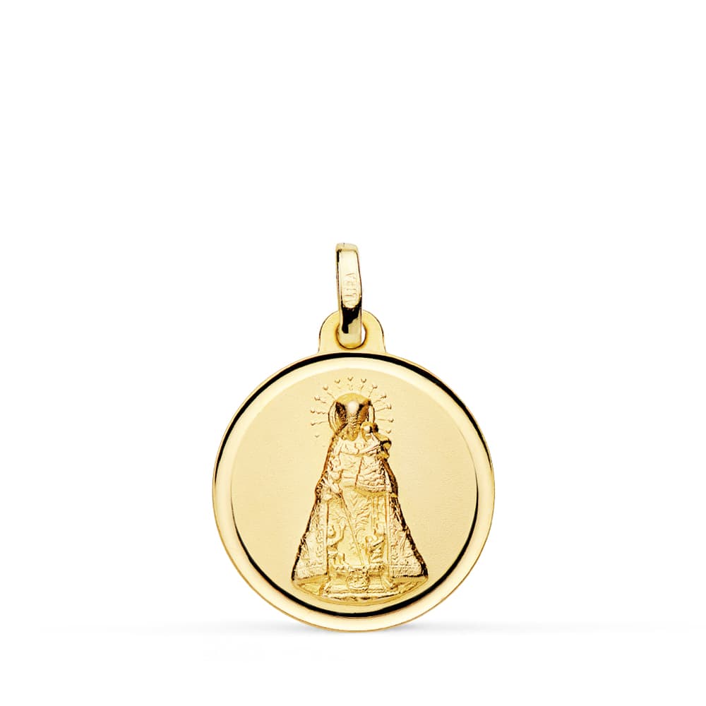 Medalla Virgen de Los Desamparados Bisel 18 mm de oro amarillo 18K