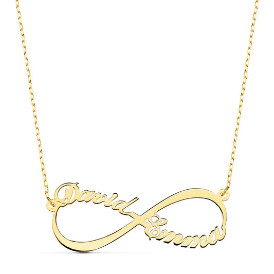Gargantilla Infinito Personalizado 2 Nombres 35 mm Cadena 44+2 cm de oro amarillo 18K