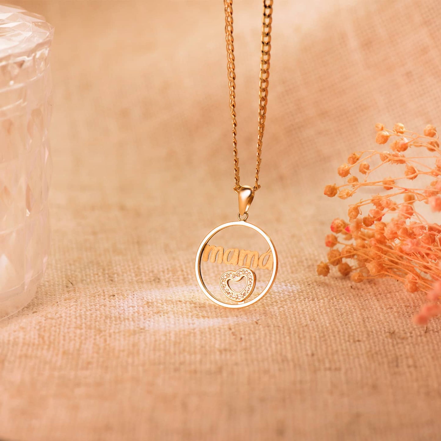 18K COLGANTE ORO AMARILLO CORAZON DE CIRCONTIAS Y MAMA REDONDO 20 MM