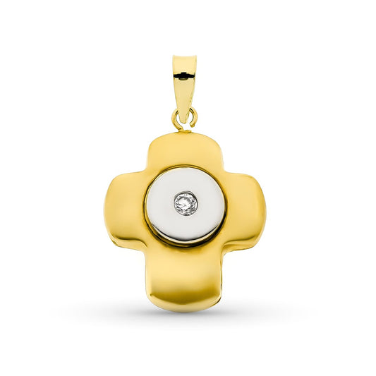 18K CRUZ ORO BICOLOR CIRCONITA 21X16 MM