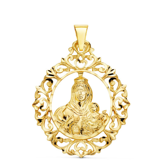 Medalla Virgen del Carmen Orla Filigrana 37 x 30 mm de oro amarillo 18K