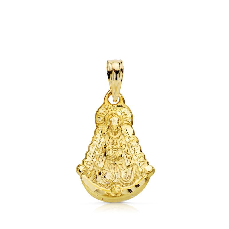 Medalla Virgen del Rocio Silueta 20 x 15 mm Tallada de oro amarillo 18K