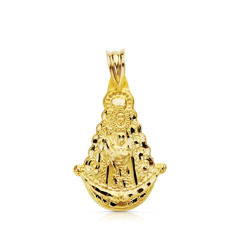 Medalla Virgen del Rocio Silueta 30 x 20 mm Tallada de oro amarillo 18K