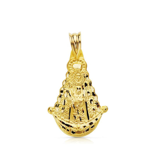 Medalla Virgen del Rocio Silueta 30 x 20 mm Tallada de oro amarillo 18K