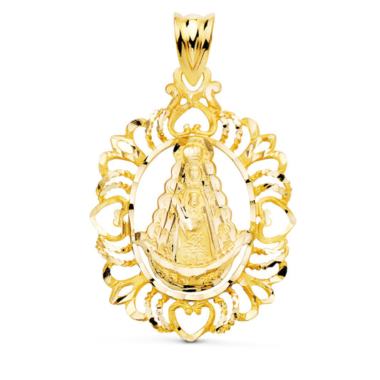 Medalla Virgen del Rocio Cerco Tallado 30 x 22 mm de oro amarillo 18K