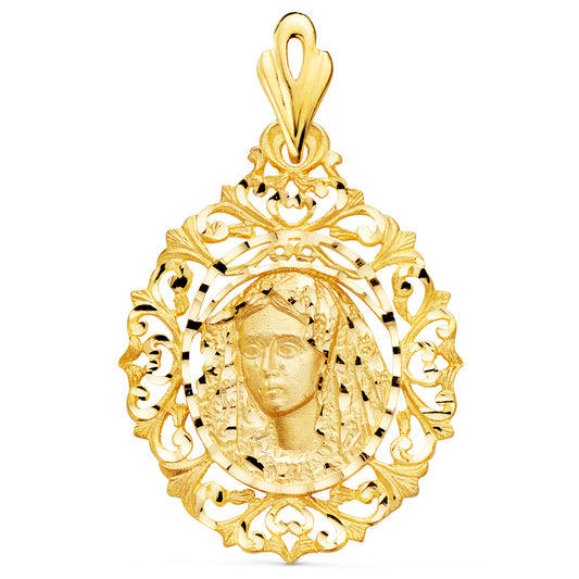Medalla Virgen Macarena Cerco 40 x 31 mm de oro amarillo 18K