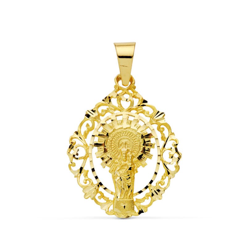 Medalla Virgen Pilar Orla 36 x 28 mm de oro amarillo 18K