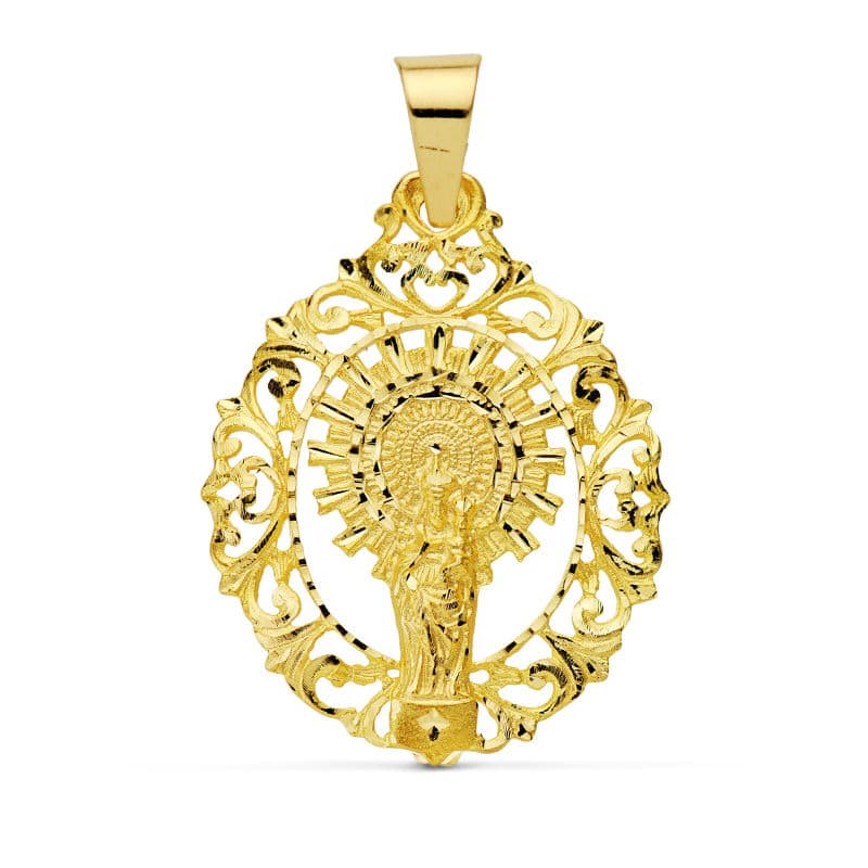 Medalla Virgen Pilar Orla 39 x 30 mm de oro amarillo 18K