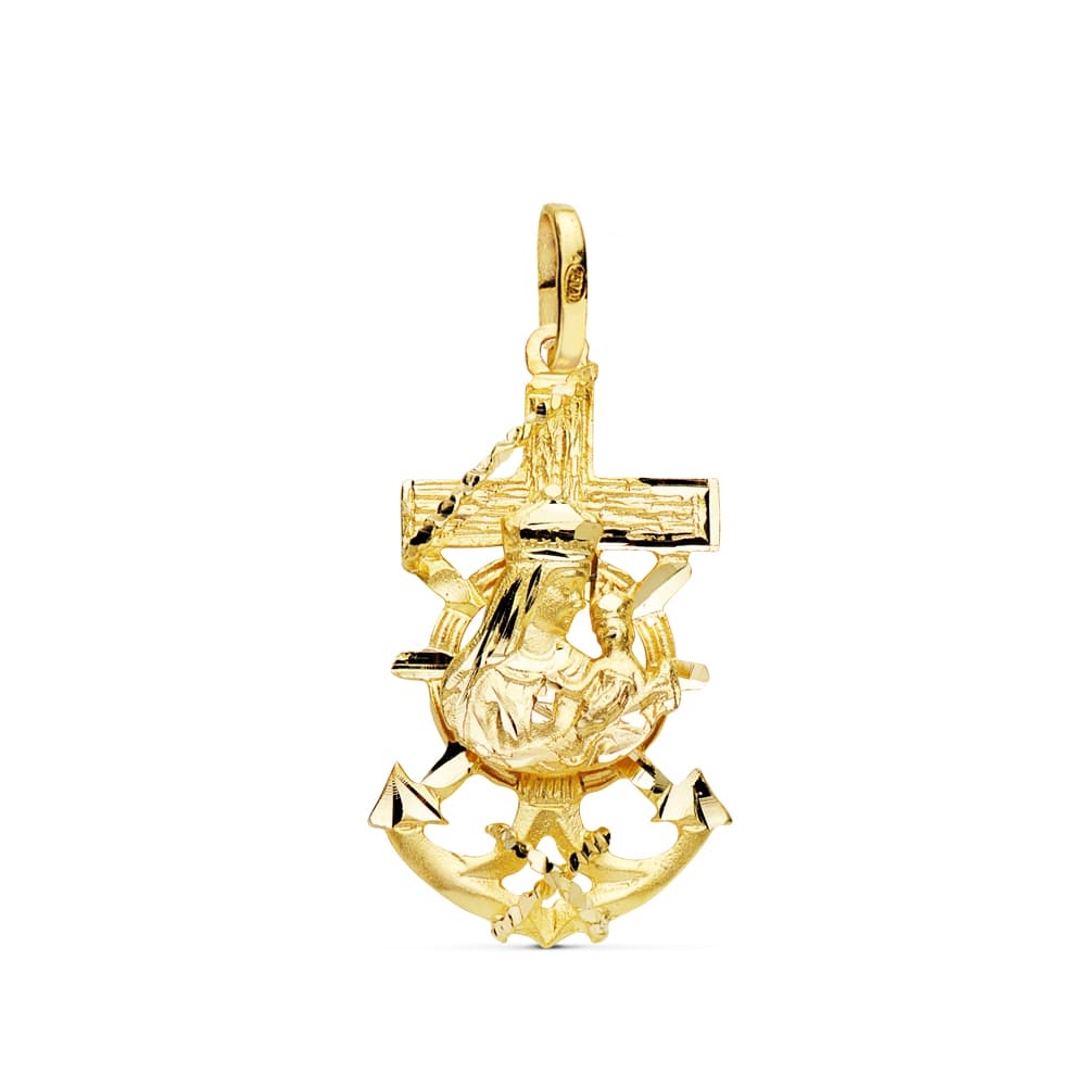 Cruz Marinera Virgen del Carmen 27 x 15 mm de oro amarillo 18K