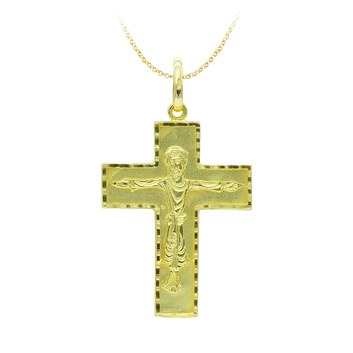 18K CRUZ ORO AMARILLO CON CRISTO. 32X23 MM