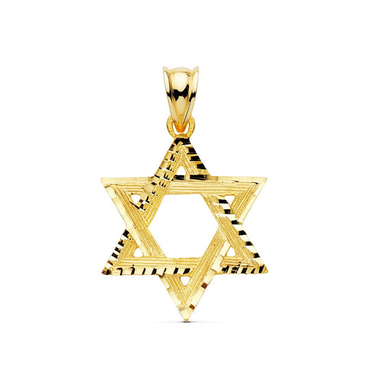 18K COLGANTE ORO AMARILLO ESTRELLA DE DAVID TALLADA 31X25 MM