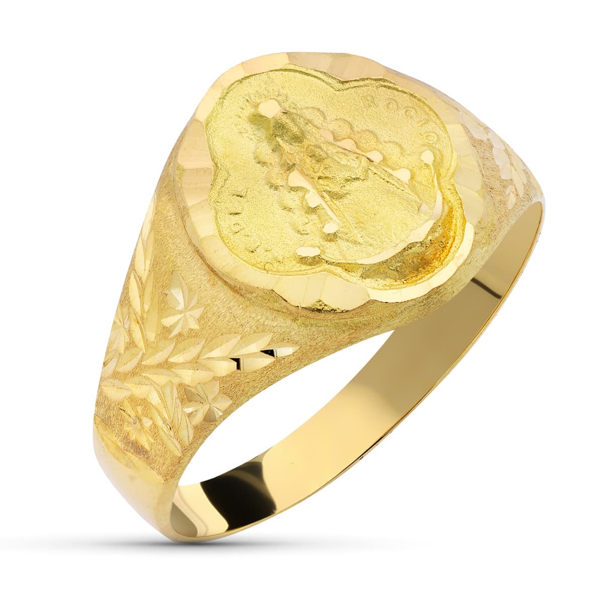 18K SELLO ORO AMARILLO VIRGEN DEL ROCIO PANDERETA. ANCHO 13MM