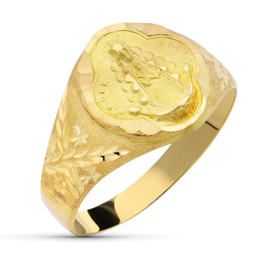 Sello Virgen del Rocio Pandereta. Ancho 13 mm de oro amarillo 18K