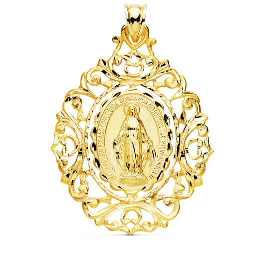Medalla Virgen de la Milagrosa Cerco 46 x 35 mm de oro amarillo 18K