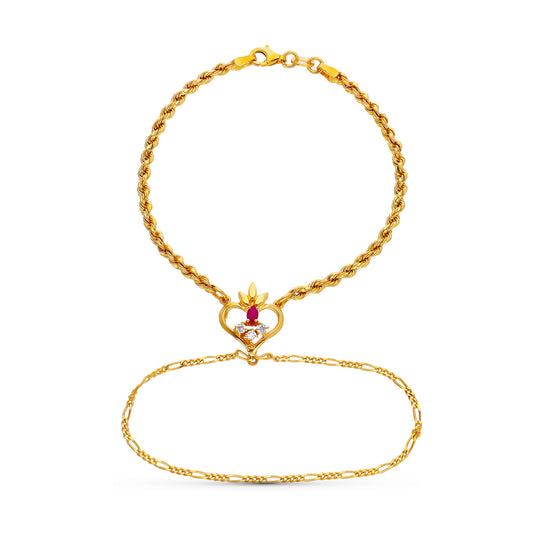 Pulsera India Rubí Corazon de oro amarillo 18K