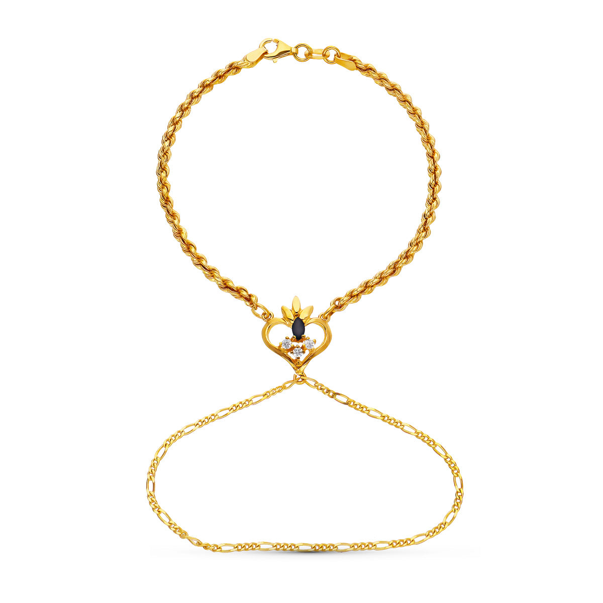 Pulsera India Zafiro Corazon de oro amarillo 18K