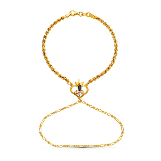 Pulsera India Zafiro Corazon de oro amarillo 18K