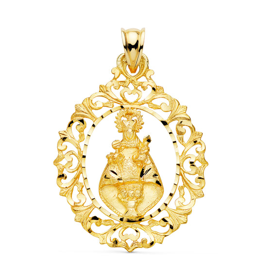 Medalla Virgen de Covadonga Tallada 39 x 30 mm de oro amarillo 18K
