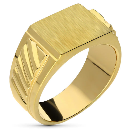 18K SELLO ORO AMARILLO CABALLERO MACIZO GALLONES RECTANGULAR. ZONA GRABADO: 12X10 MM