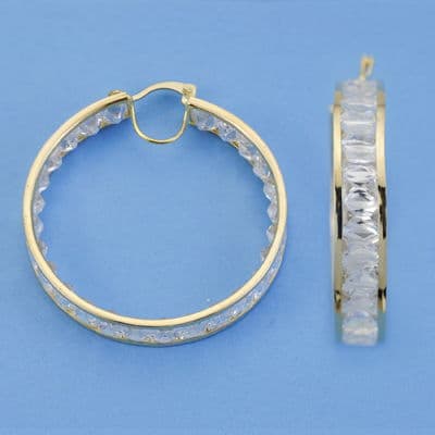 18K AROS ORO AMARILLO BARRITAS DE CIRCONITA 37X7 MM