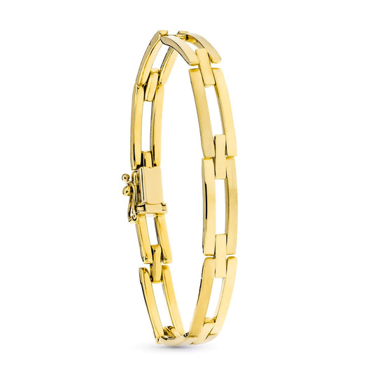 Pulsera Eslabon Rectantular Mate y Brillo de oro amarillo 18K