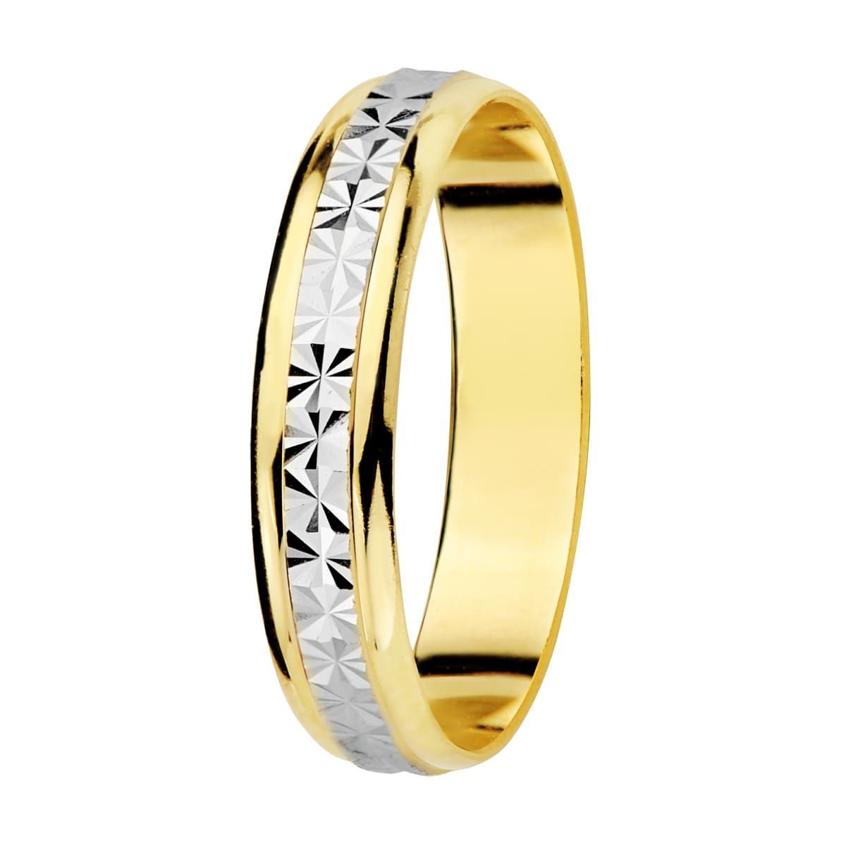 18K ALIANZA ORO BICOLOR TALLADA Y BORDES EN BRILLO 4 MM
