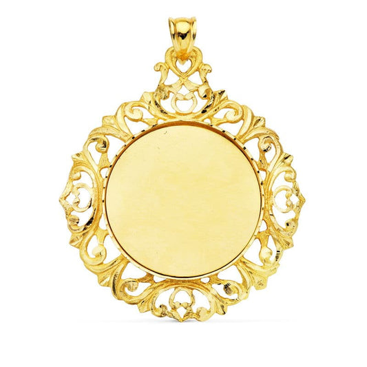 18K PLACA CHAPA CERCO ORO AMARILLO REDONDO 47X41 MM
