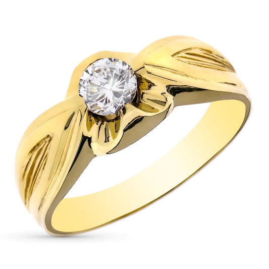 Solitario Caballero Macizo Circonita 5 mm. Ancho 9 mm de oro amarillo 18K