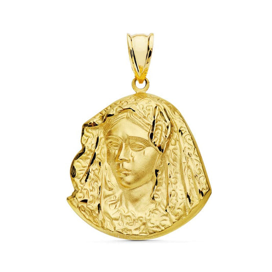 18K MEDALLA ORO AMARILLO VIRGEN DE LA MACARENA SILUETA 24 x 19 MM