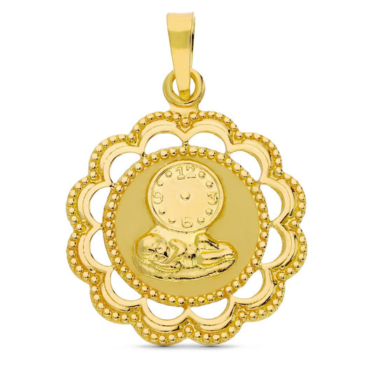 Medalla Niño y Reloj 26 x 22 mm de oro amarillo 18K