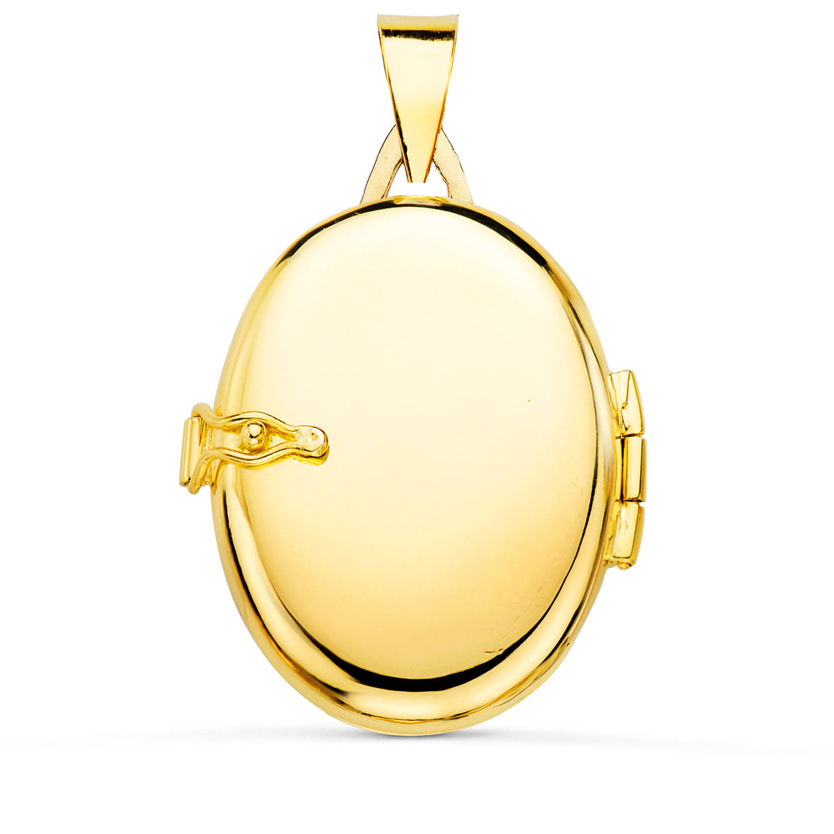 Guardapelo Dije Portafotos Oval con Piedra Azul y Borde Hilo Reliado. 26 x 21 mm de oro amarillo 18K