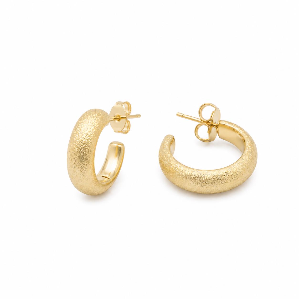 Pendientes aros matizado de aleación de metales con baño de oro de 14 quilates - Joyería Zafir