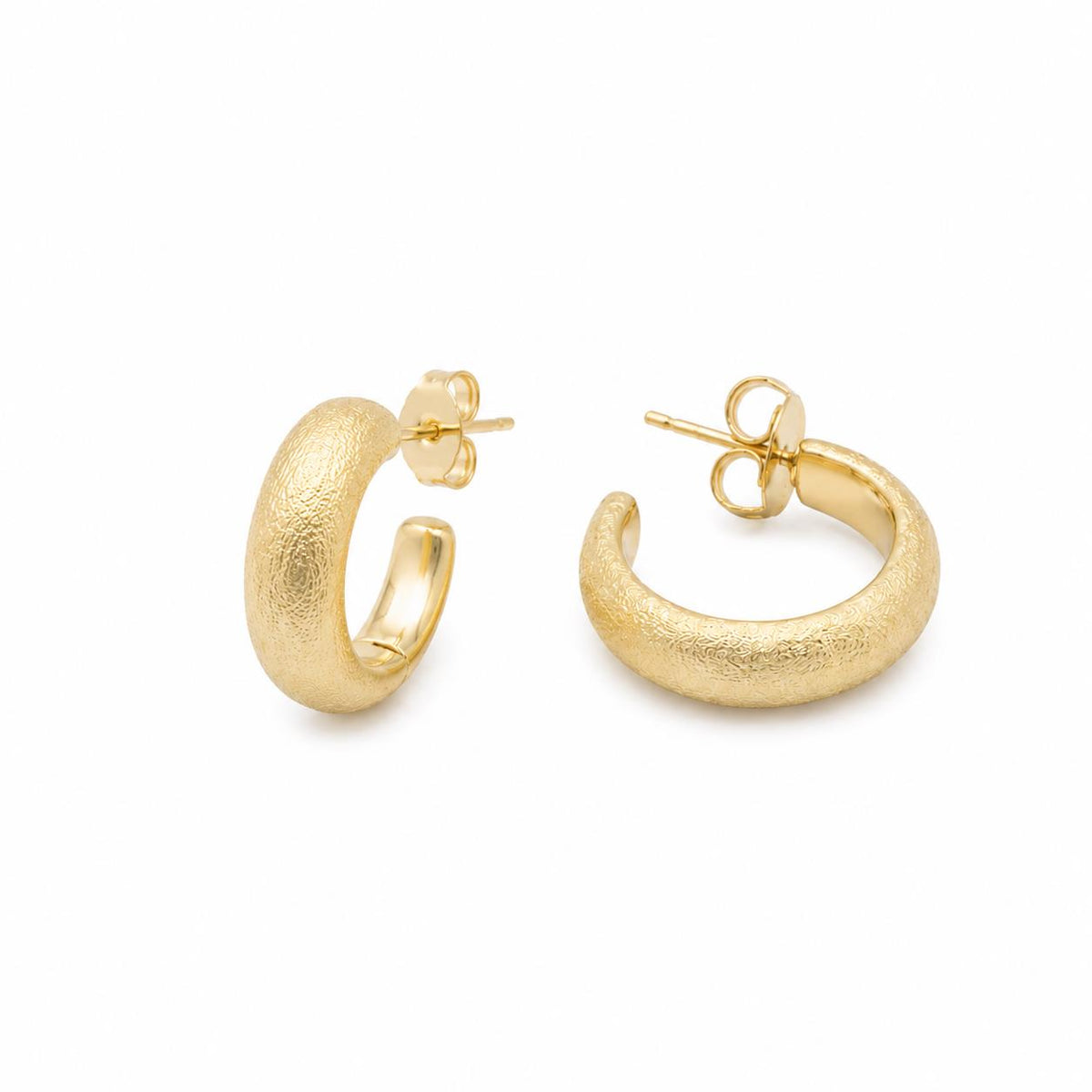 Pendientes aros matizado de aleación de metales con baño de oro de 14 quilates - Joyería Zafir