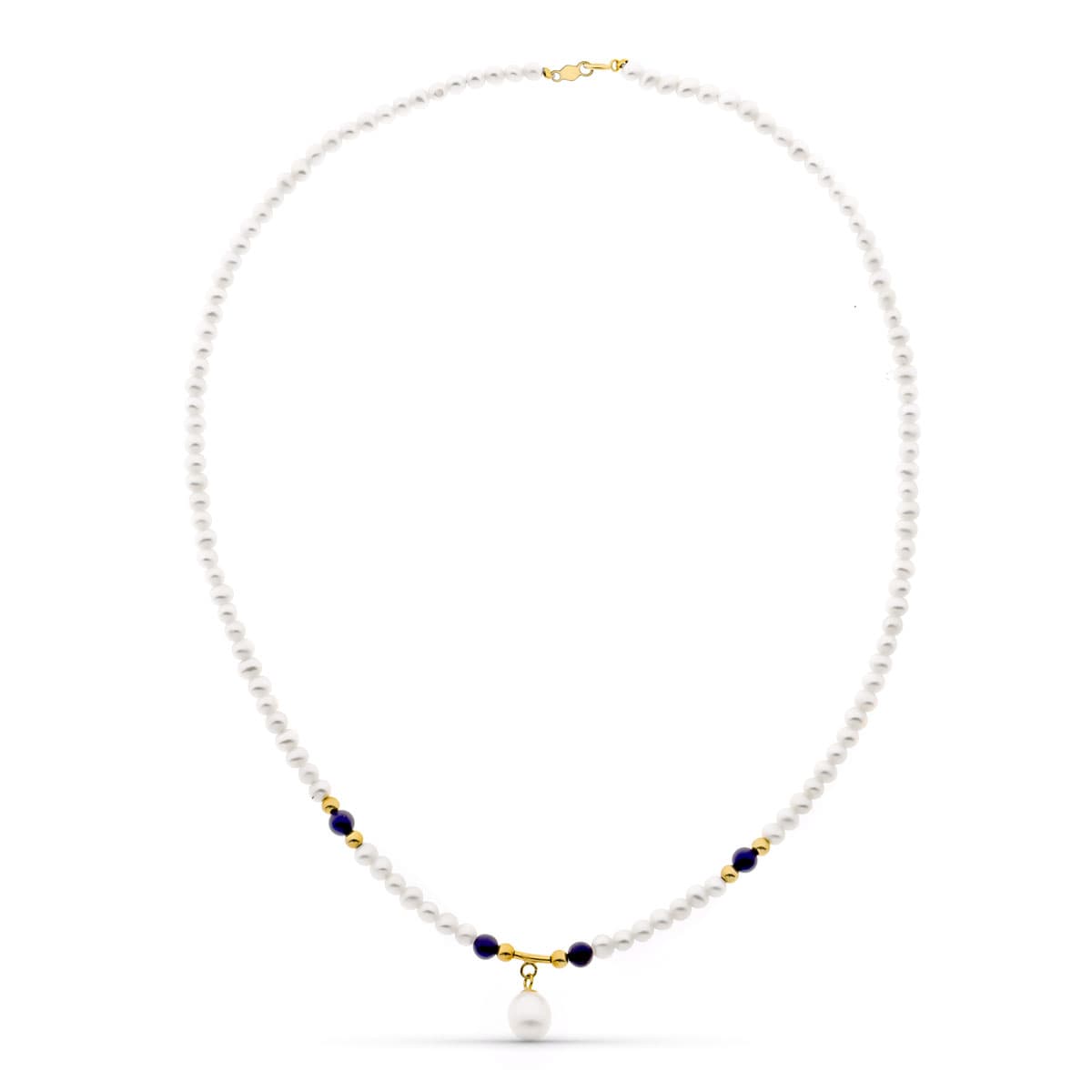 18K GARGANTILLA ORO AMARILLO PERLA CONCHA NATURAL Y LAPIZLAZULI