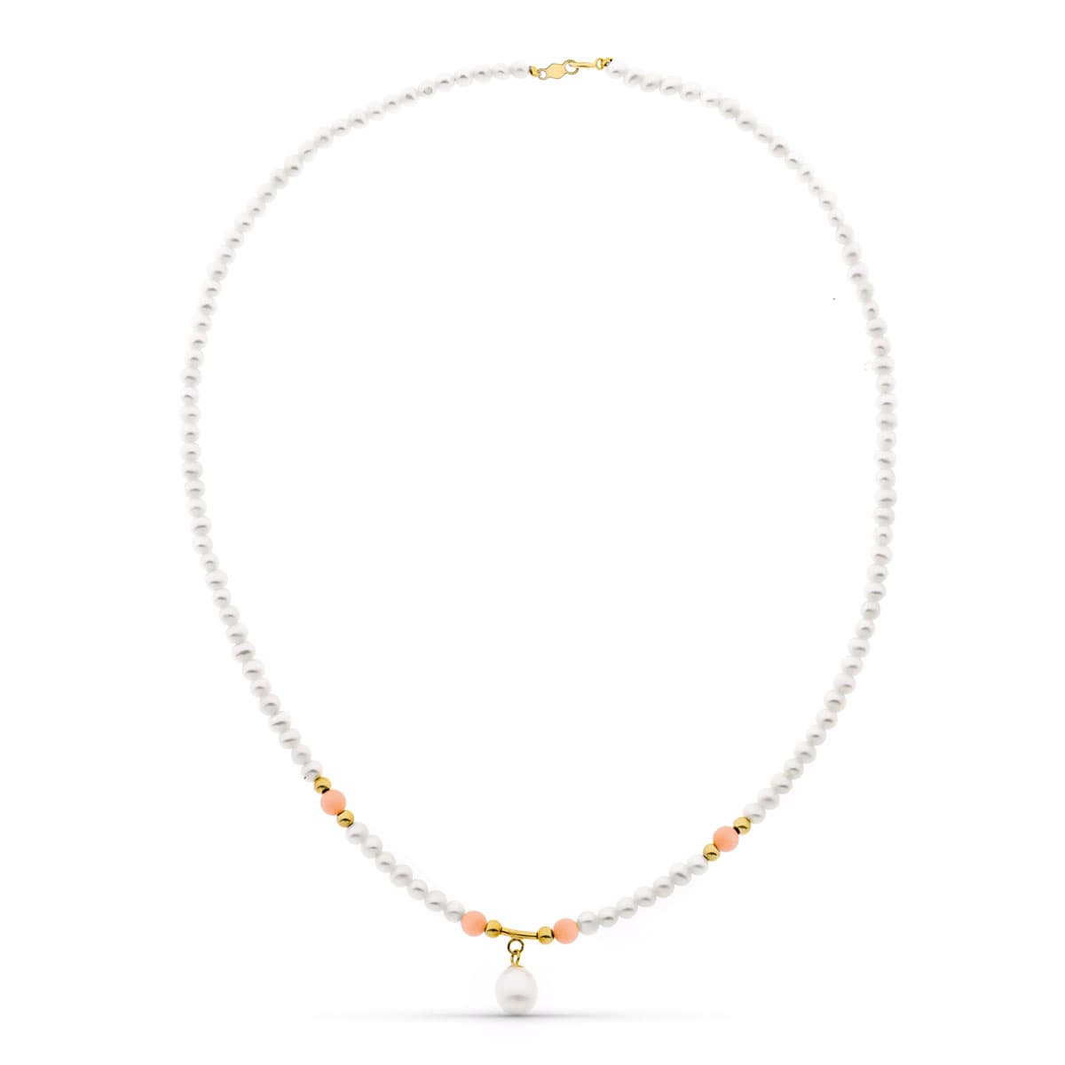 18K GARGANTILLA ORO AMARILLO PERLA CONCHA NATURAL Y PERLA ROSA