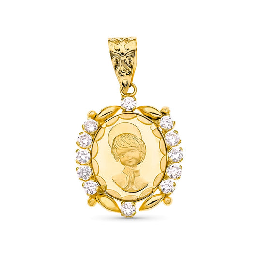 Medalla Comunion Circonita 19 x 15 mm de oro amarillo 18K